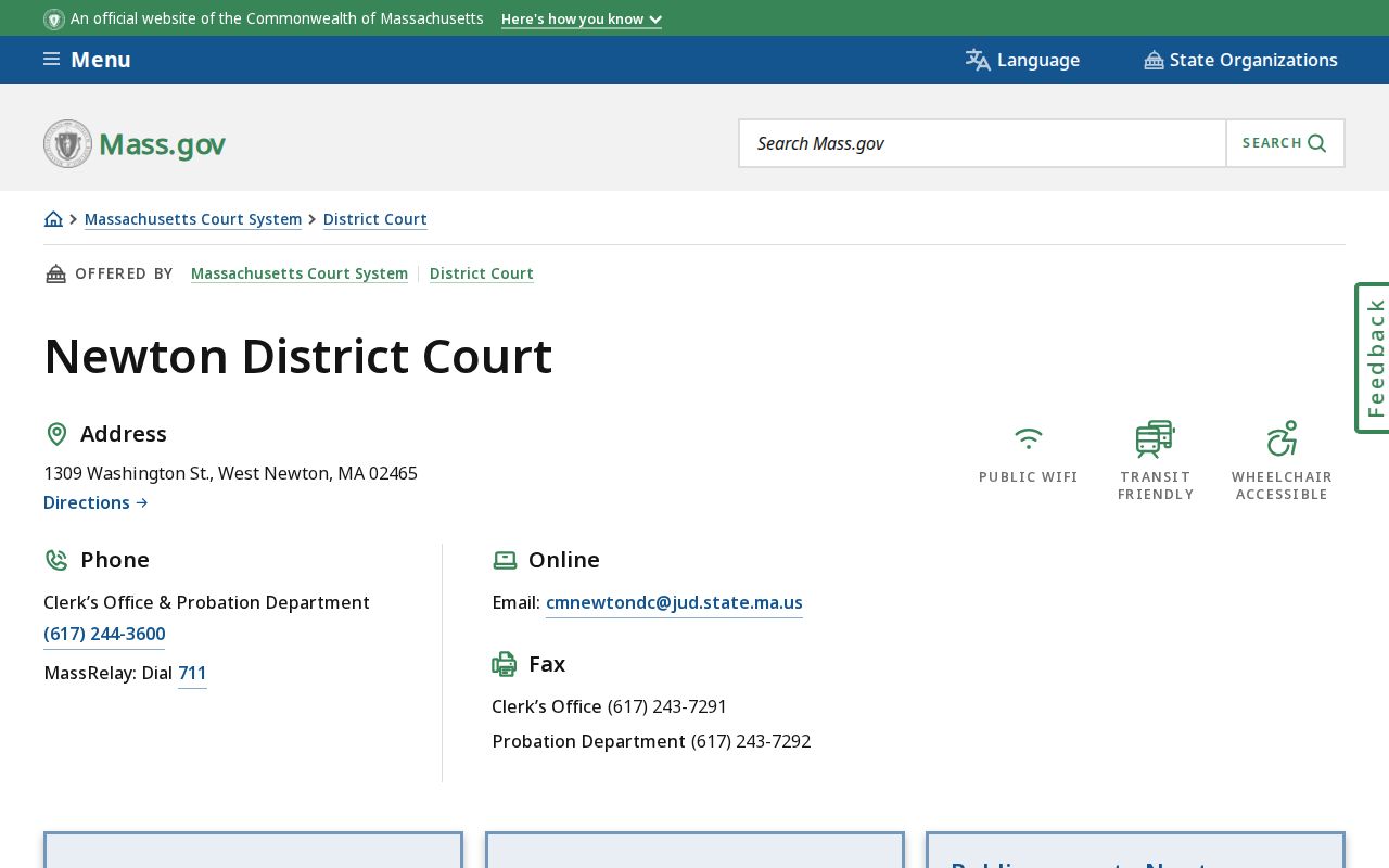 Newton District Court clerk and probation contact block for Newton warrant record questions