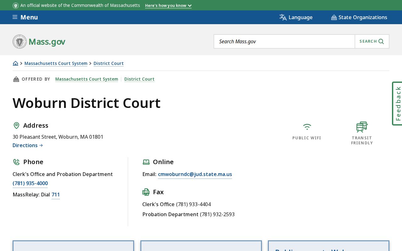 Woburn District Court clerk contact block for Middlesex County bench warrant questions