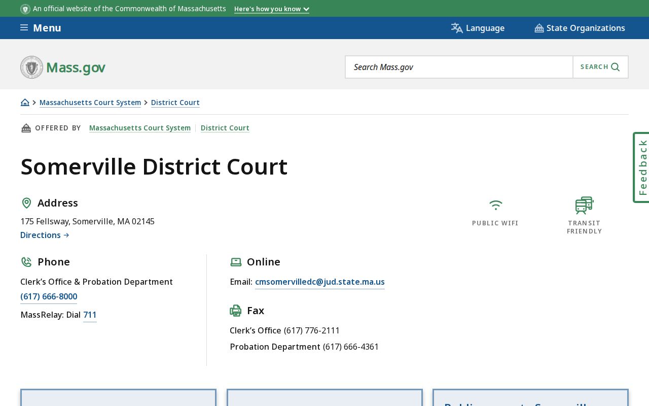Somerville District Court division location and service area for Somerville warrant cases