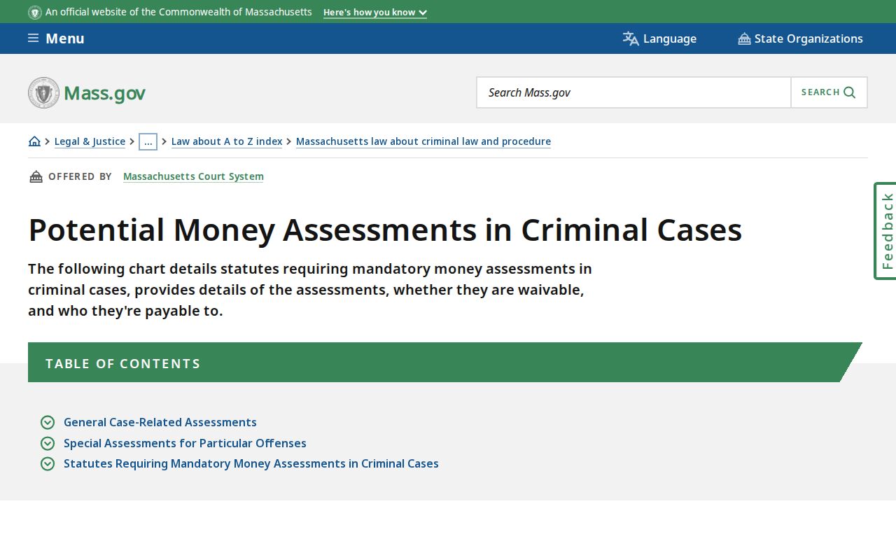 Massachusetts default warrant fee table relevant to Middlesex County bench warrants