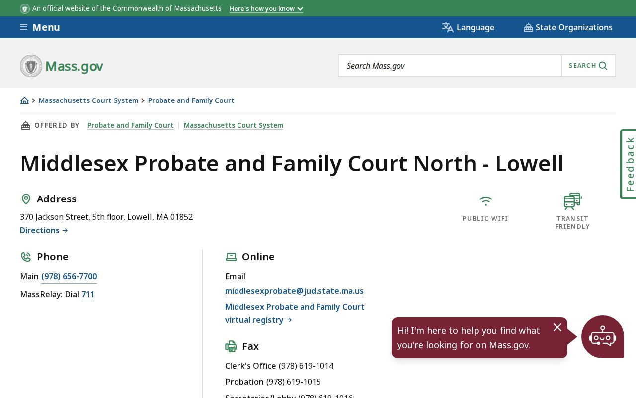 Middlesex Probate and Family Court North in Lowell for family warrant matters