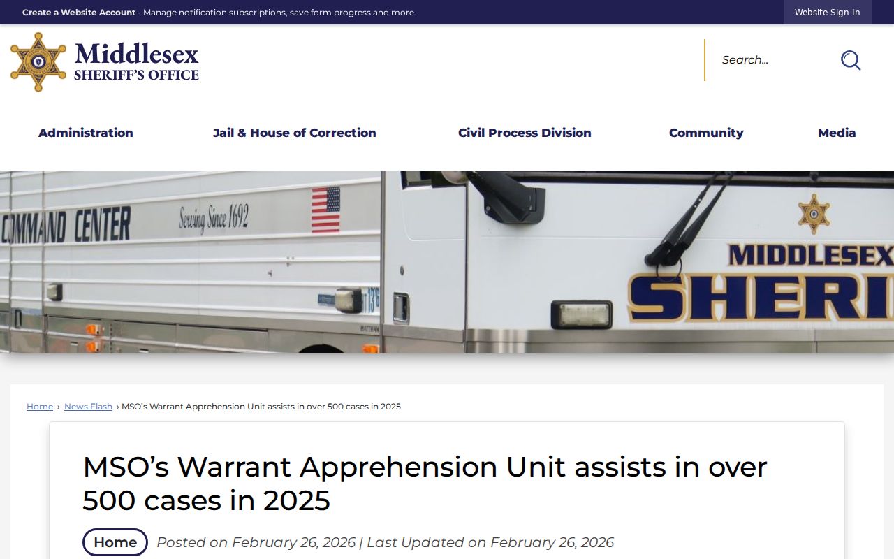 Middlesex County sheriff 2025 warrant unit activity report