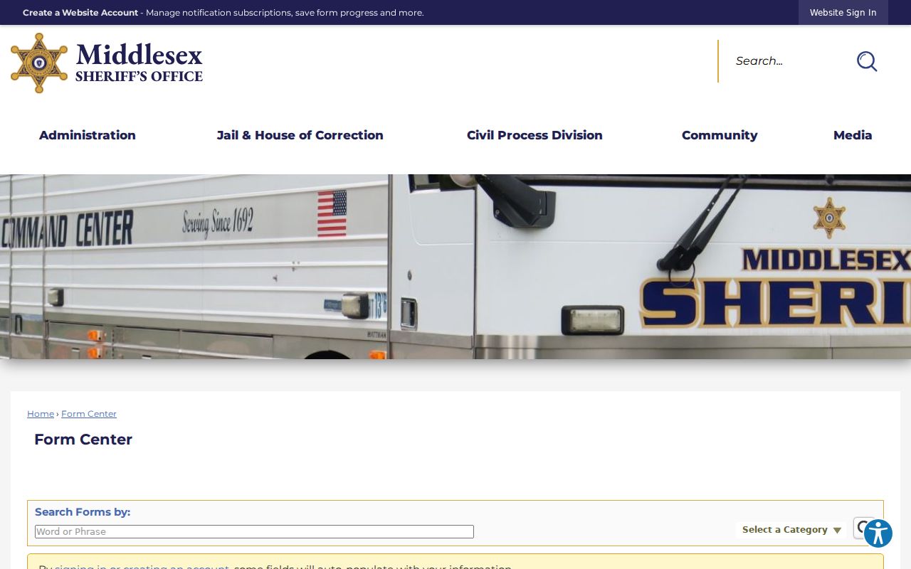 Middlesex County sheriff general contact form that is not a warrant lookup