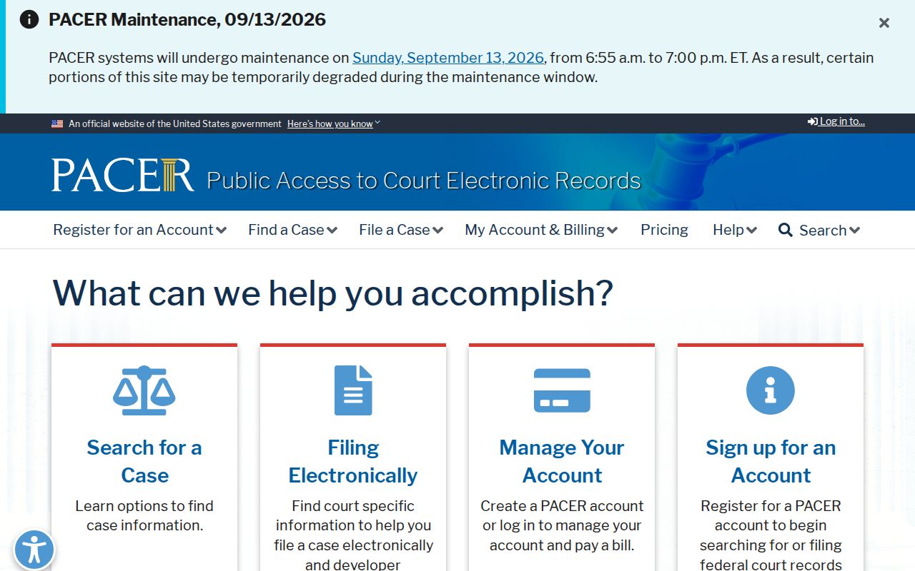 PACER federal case search page separate from Middlesex County arrest warrant records