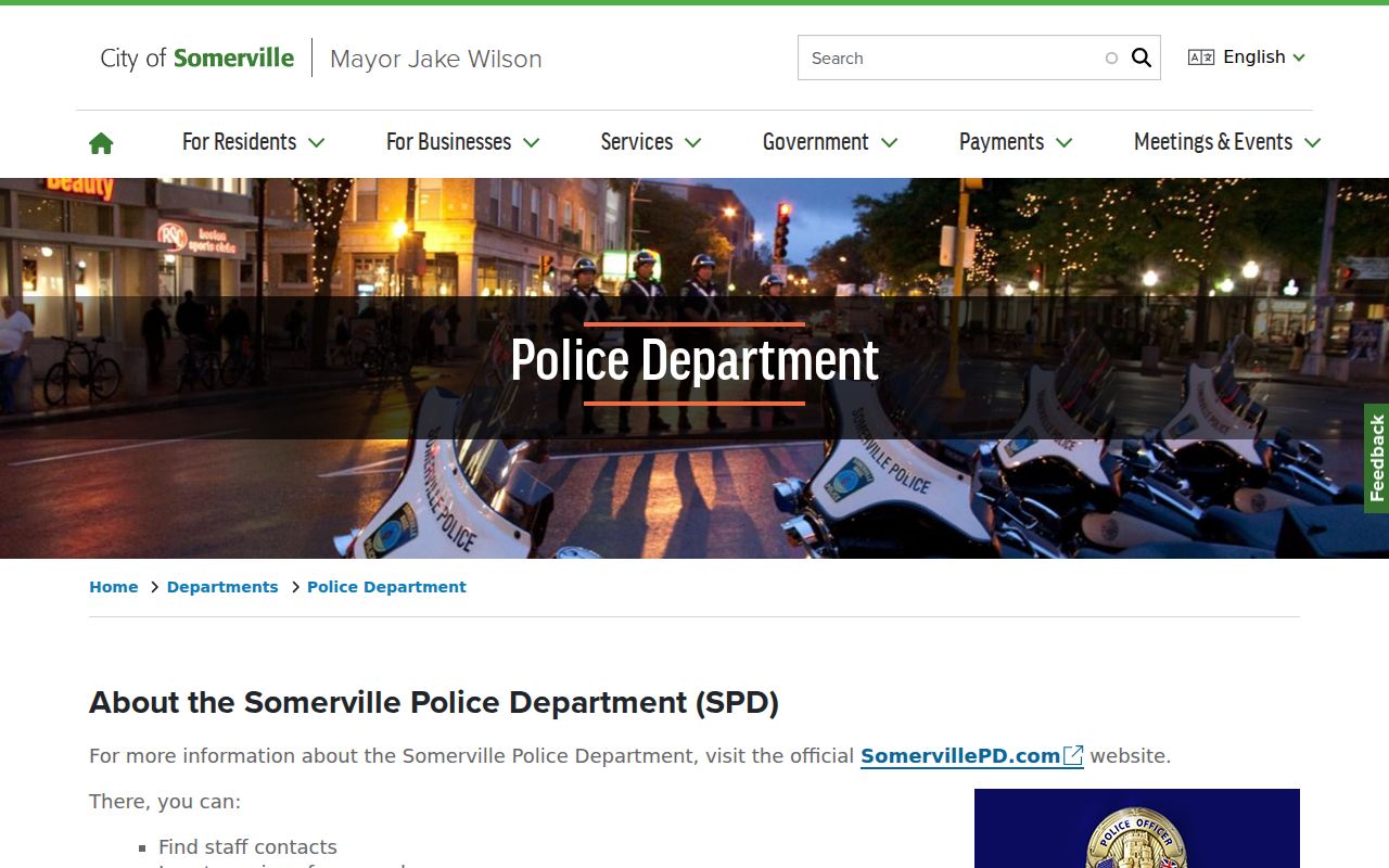 Somerville Police contact page kept separate from Somerville warrant record status