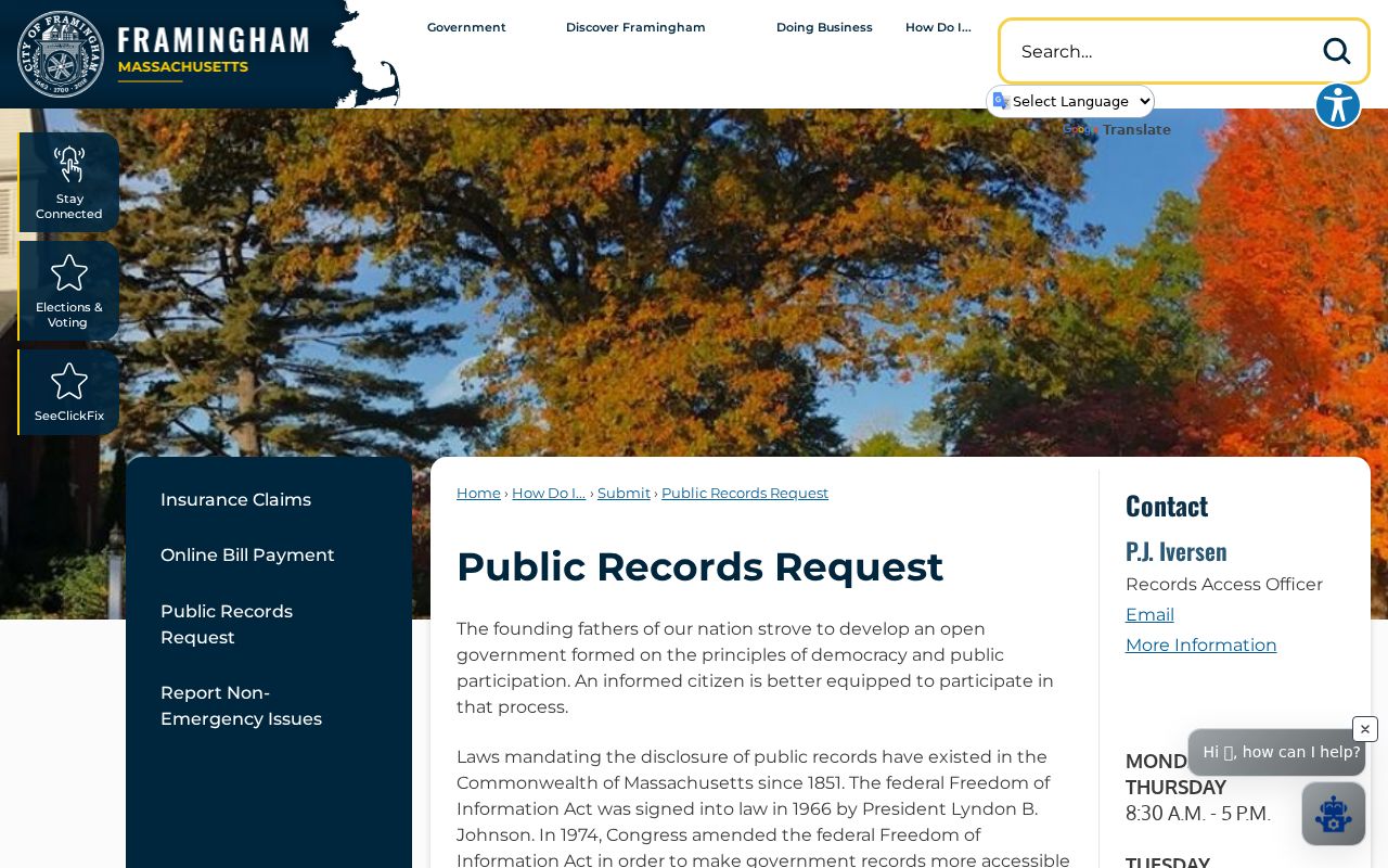 Framingham records access officer request guidance and fee rule for city records