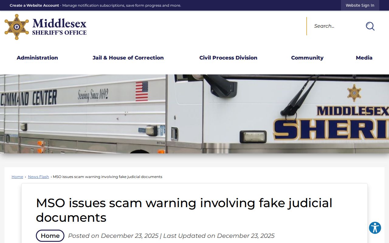 Middlesex County sheriff warning about fake warrant calls and demanded payments
