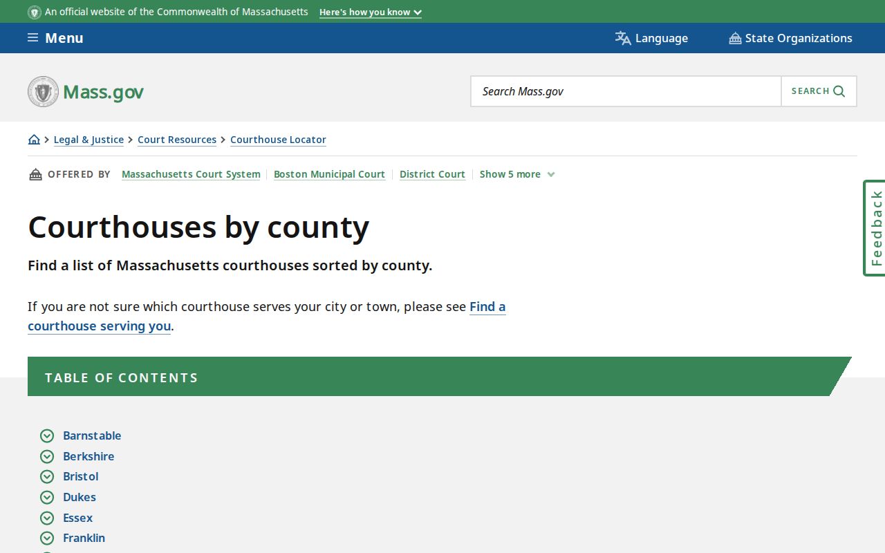 Middlesex County courthouse directory used for routing warrant record questions